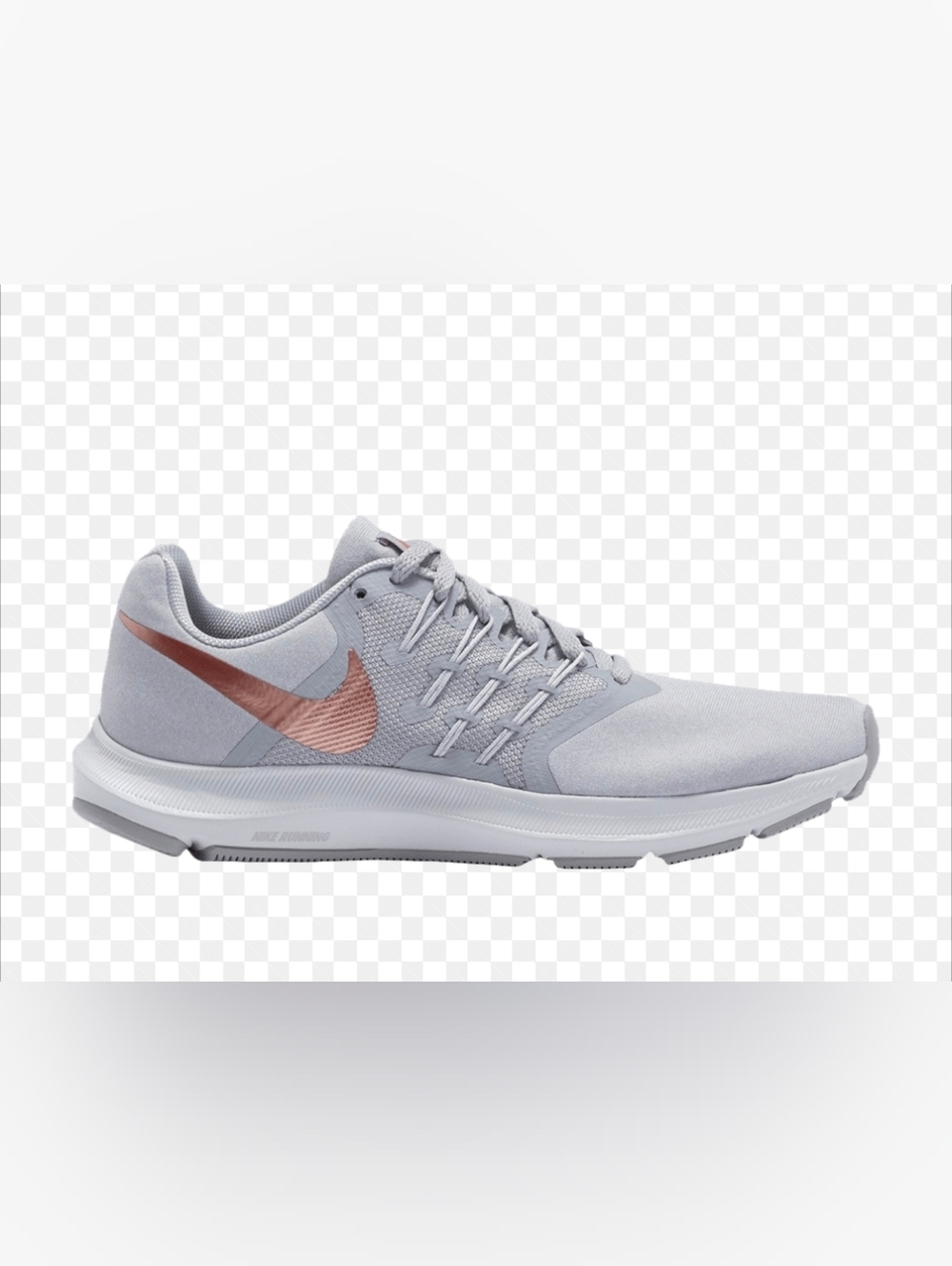 Nike Women’s Gray Running Shoe with Rose Gold Swoosh